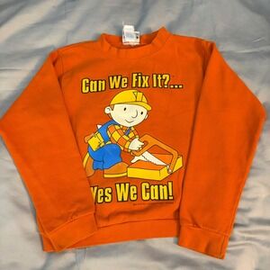 Vintage 2002 Bob the Builder Orange Sweatshirt Kids Crewneck Graphic Pullover